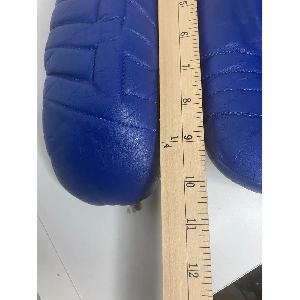 Vtg 80s Royal Blue Leather Winter Ski Mittens Quilted Puffer Snow Mitts Ladies L
